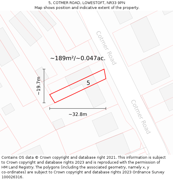 5, COTMER ROAD, LOWESTOFT, NR33 9PN: Plot and title map