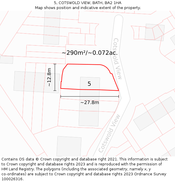 5, COTSWOLD VIEW, BATH, BA2 1HA: Plot and title map