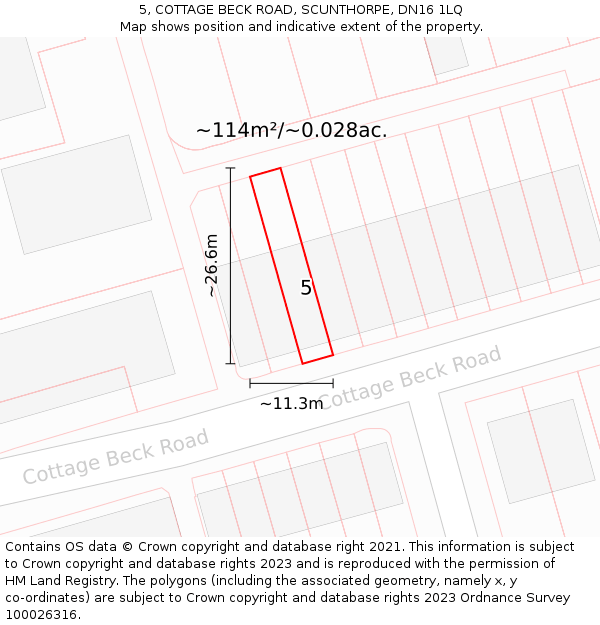 5, COTTAGE BECK ROAD, SCUNTHORPE, DN16 1LQ: Plot and title map