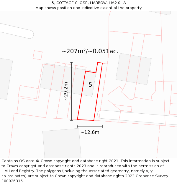 5, COTTAGE CLOSE, HARROW, HA2 0HA: Plot and title map