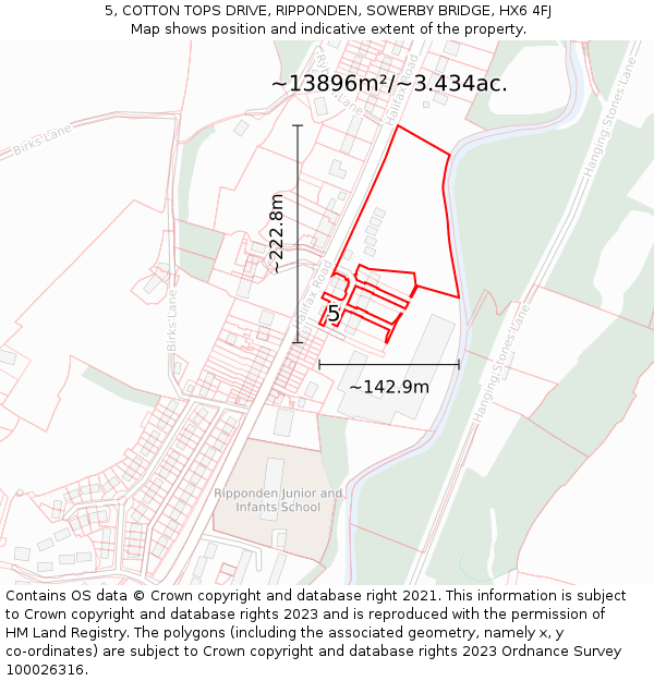 5, COTTON TOPS DRIVE, RIPPONDEN, SOWERBY BRIDGE, HX6 4FJ: Plot and title map