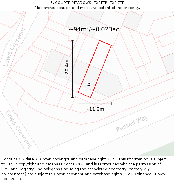 5, COUPER MEADOWS, EXETER, EX2 7TF: Plot and title map