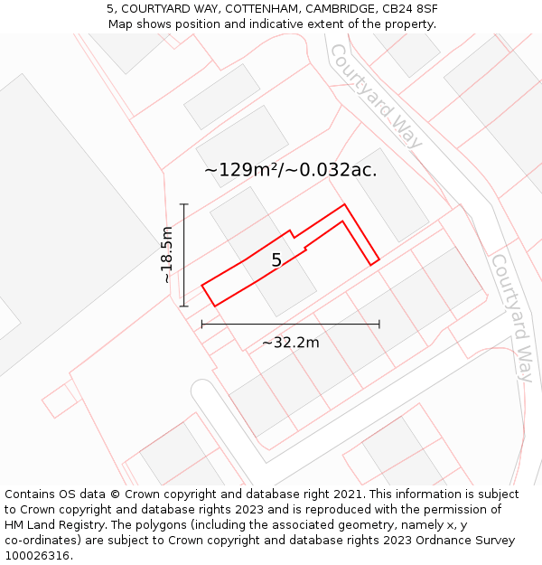 5, COURTYARD WAY, COTTENHAM, CAMBRIDGE, CB24 8SF: Plot and title map