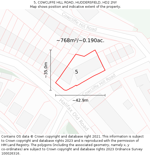 5, COWCLIFFE HILL ROAD, HUDDERSFIELD, HD2 2NY: Plot and title map