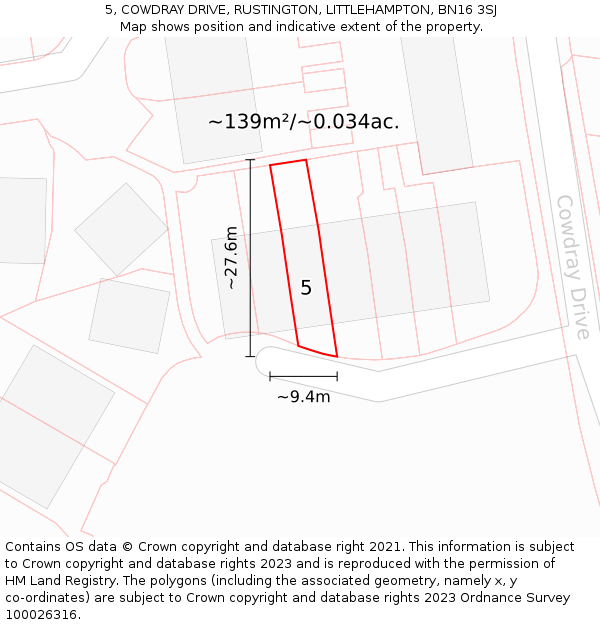 5, COWDRAY DRIVE, RUSTINGTON, LITTLEHAMPTON, BN16 3SJ: Plot and title map