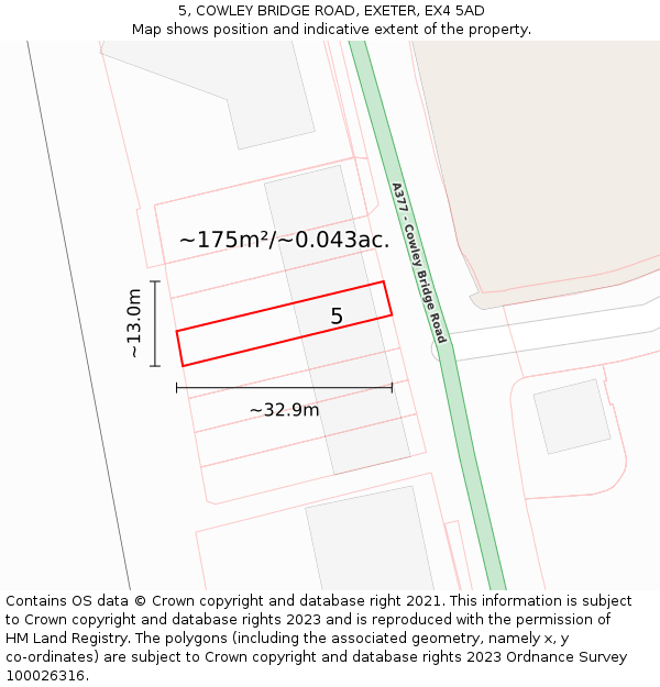 5, COWLEY BRIDGE ROAD, EXETER, EX4 5AD: Plot and title map