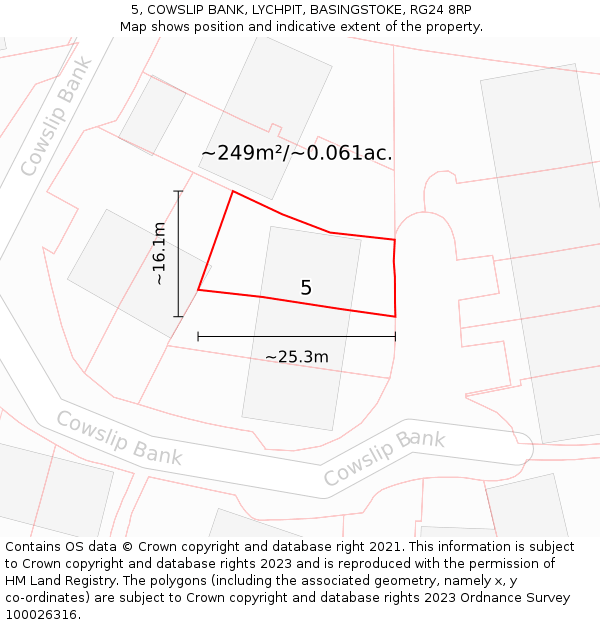 5, COWSLIP BANK, LYCHPIT, BASINGSTOKE, RG24 8RP: Plot and title map