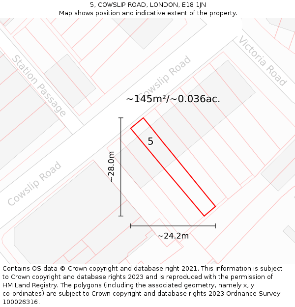 5, COWSLIP ROAD, LONDON, E18 1JN: Plot and title map