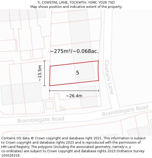 5, COWSTAIL LANE, TOCKWITH, YORK, YO26 7SD: Plot and title map