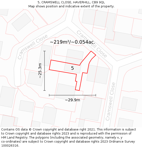 5, CRAMSWELL CLOSE, HAVERHILL, CB9 9QL: Plot and title map