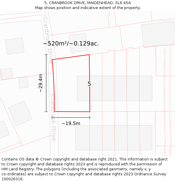 5, CRANBROOK DRIVE, MAIDENHEAD, SL6 6SA: Plot and title map