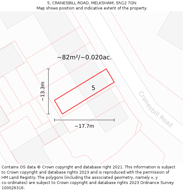 5, CRANESBILL ROAD, MELKSHAM, SN12 7GN: Plot and title map