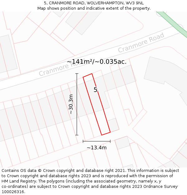 5, CRANMORE ROAD, WOLVERHAMPTON, WV3 9NL: Plot and title map