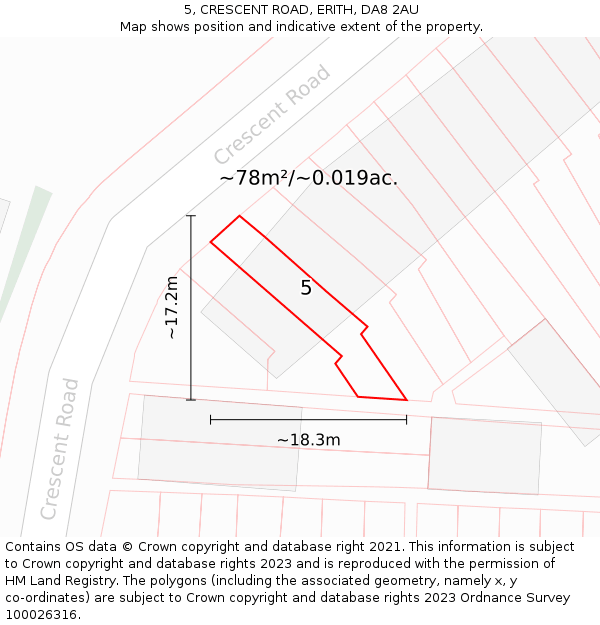 5, CRESCENT ROAD, ERITH, DA8 2AU: Plot and title map