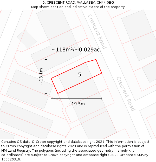 5, CRESCENT ROAD, WALLASEY, CH44 0BG: Plot and title map