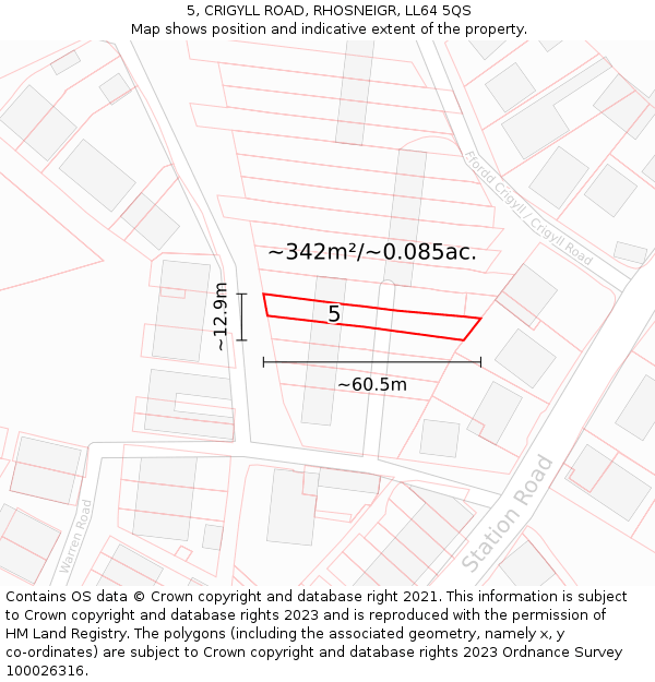 5, CRIGYLL ROAD, RHOSNEIGR, LL64 5QS: Plot and title map