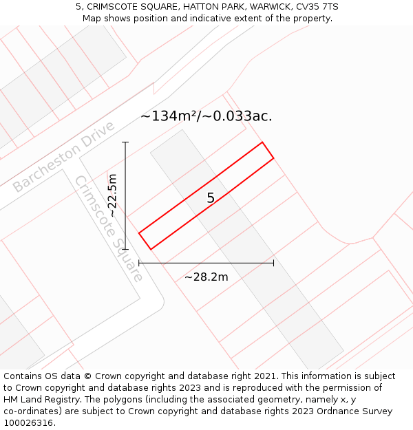 5, CRIMSCOTE SQUARE, HATTON PARK, WARWICK, CV35 7TS: Plot and title map