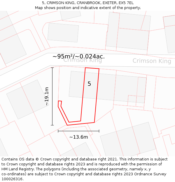 5, CRIMSON KING, CRANBROOK, EXETER, EX5 7EL: Plot and title map