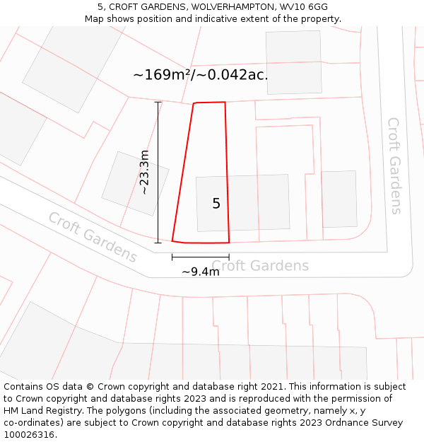 5, CROFT GARDENS, WOLVERHAMPTON, WV10 6GG: Plot and title map