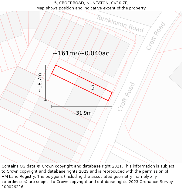 5, CROFT ROAD, NUNEATON, CV10 7EJ: Plot and title map