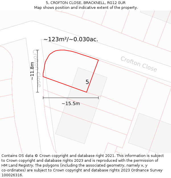 5, CROFTON CLOSE, BRACKNELL, RG12 0UR: Plot and title map