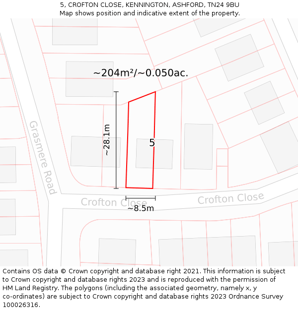 5, CROFTON CLOSE, KENNINGTON, ASHFORD, TN24 9BU: Plot and title map