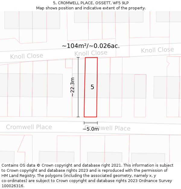 5, CROMWELL PLACE, OSSETT, WF5 9LP: Plot and title map