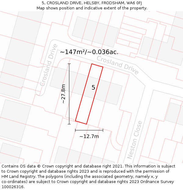 5, CROSLAND DRIVE, HELSBY, FRODSHAM, WA6 0FJ: Plot and title map