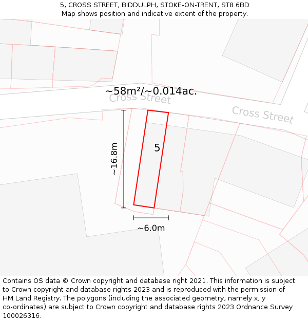5, CROSS STREET, BIDDULPH, STOKE-ON-TRENT, ST8 6BD: Plot and title map