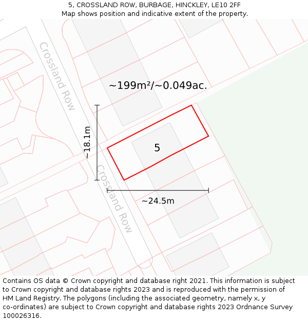 5, CROSSLAND ROW, BURBAGE, HINCKLEY, LE10 2FF: Plot and title map