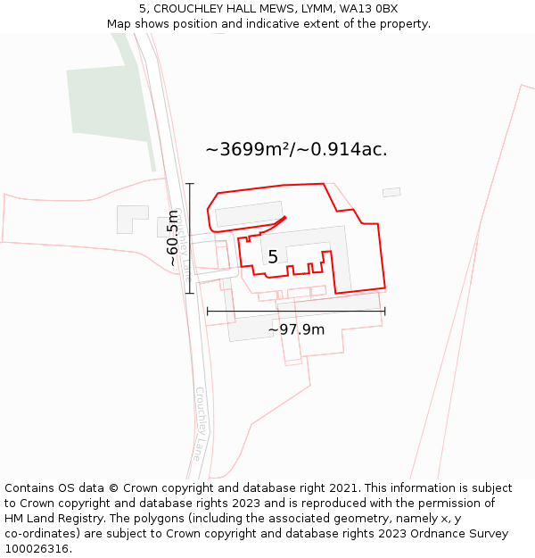 5, CROUCHLEY HALL MEWS, LYMM, WA13 0BX: Plot and title map