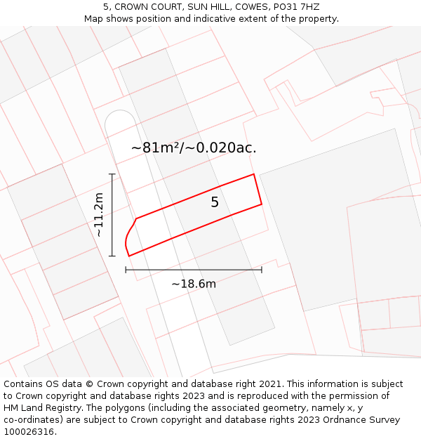 5, CROWN COURT, SUN HILL, COWES, PO31 7HZ: Plot and title map