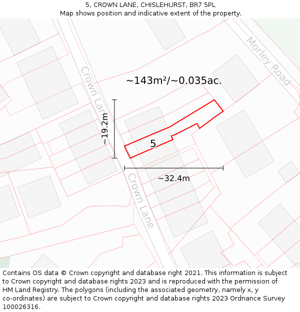 5, CROWN LANE, CHISLEHURST, BR7 5PL: Plot and title map