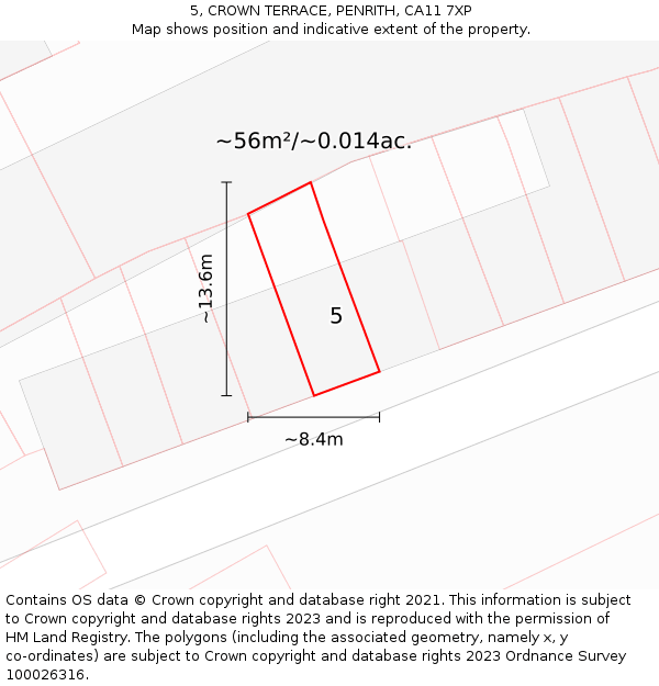 5, CROWN TERRACE, PENRITH, CA11 7XP: Plot and title map