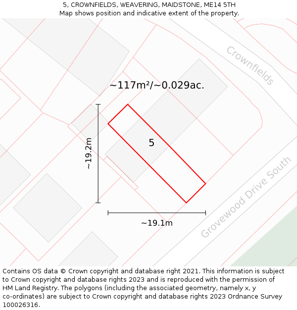 5, CROWNFIELDS, WEAVERING, MAIDSTONE, ME14 5TH: Plot and title map
