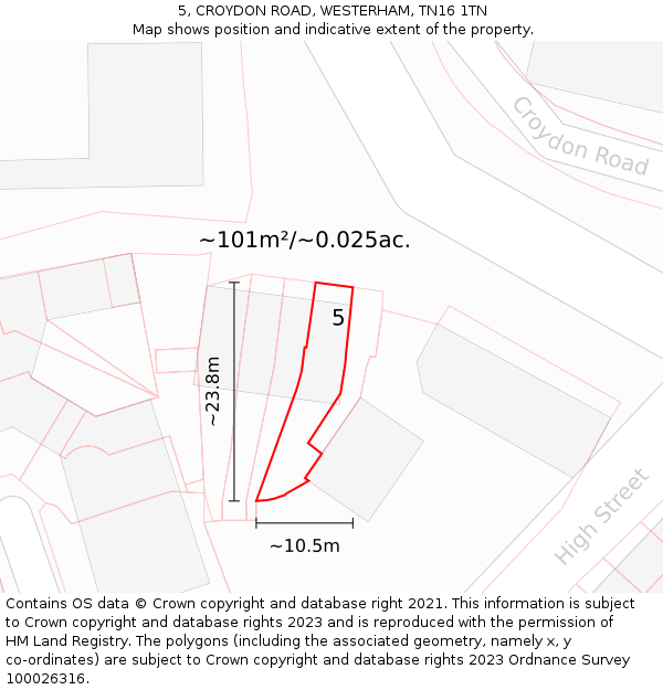 5, CROYDON ROAD, WESTERHAM, TN16 1TN: Plot and title map