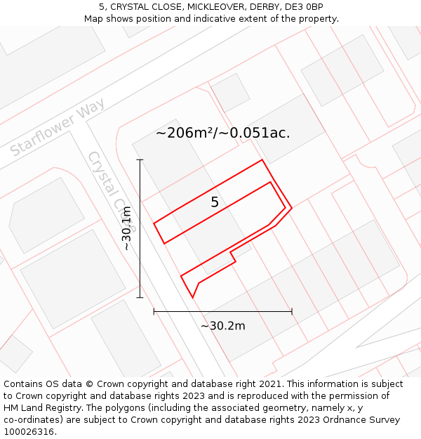 5, CRYSTAL CLOSE, MICKLEOVER, DERBY, DE3 0BP: Plot and title map
