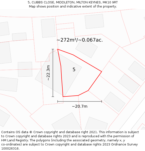 5, CUBBS CLOSE, MIDDLETON, MILTON KEYNES, MK10 9RT: Plot and title map