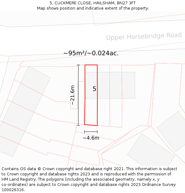 5, CUCKMERE CLOSE, HAILSHAM, BN27 3FT: Plot and title map