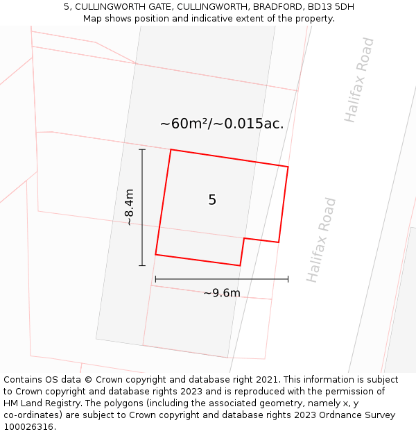 5, CULLINGWORTH GATE, CULLINGWORTH, BRADFORD, BD13 5DH: Plot and title map