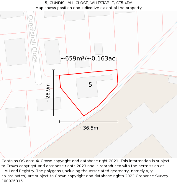 5, CUNDISHALL CLOSE, WHITSTABLE, CT5 4DA: Plot and title map