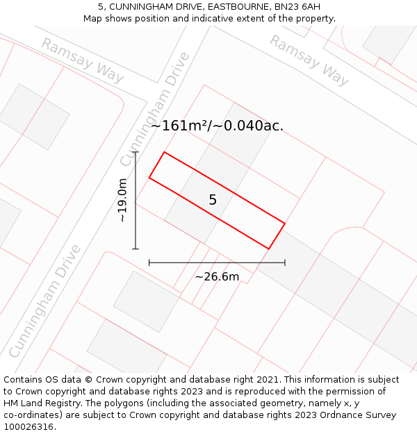 5, CUNNINGHAM DRIVE, EASTBOURNE, BN23 6AH: Plot and title map