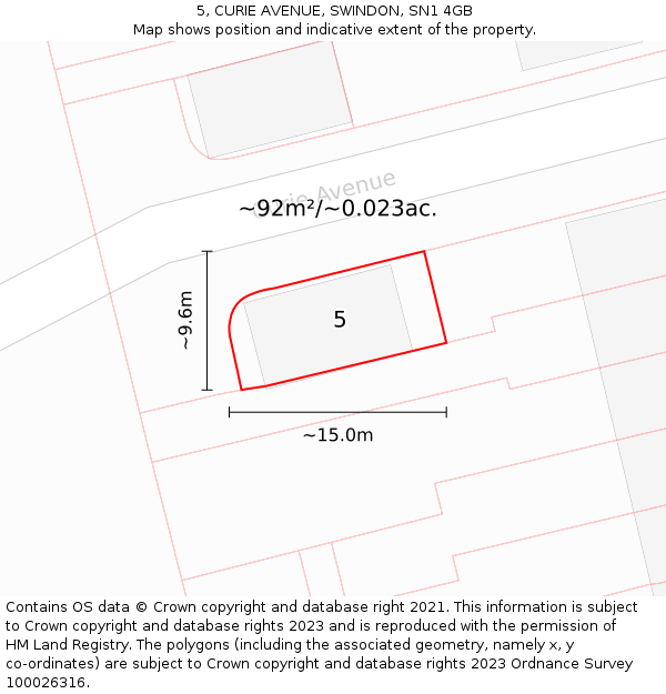 5, CURIE AVENUE, SWINDON, SN1 4GB: Plot and title map
