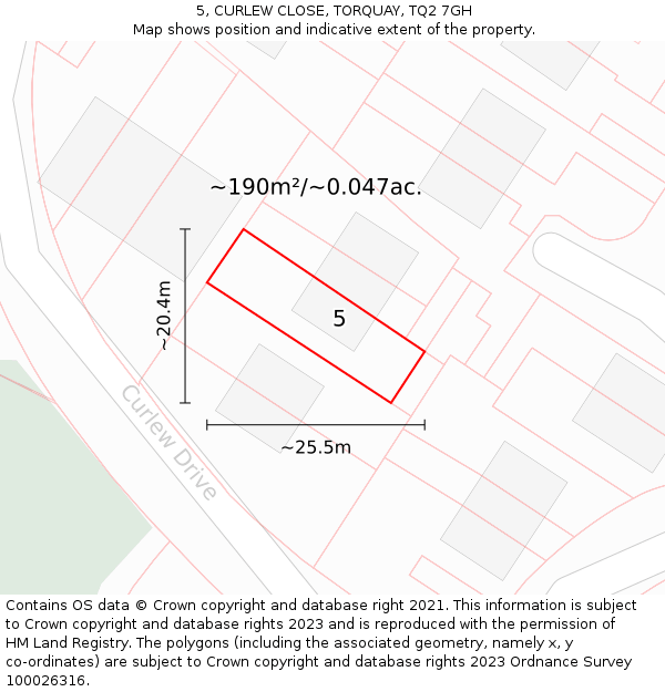 5, CURLEW CLOSE, TORQUAY, TQ2 7GH: Plot and title map