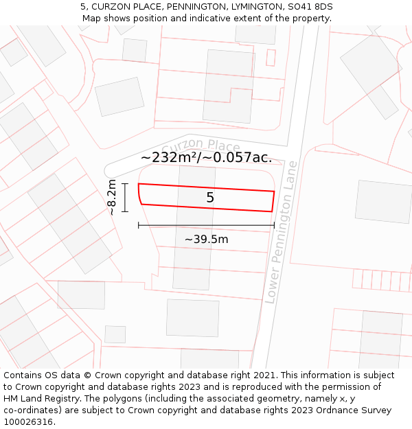 5, CURZON PLACE, PENNINGTON, LYMINGTON, SO41 8DS: Plot and title map