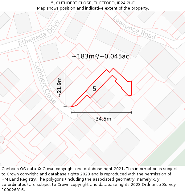5, CUTHBERT CLOSE, THETFORD, IP24 2UE: Plot and title map