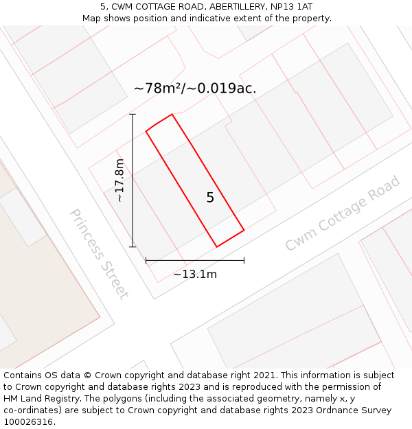 5, CWM COTTAGE ROAD, ABERTILLERY, NP13 1AT: Plot and title map