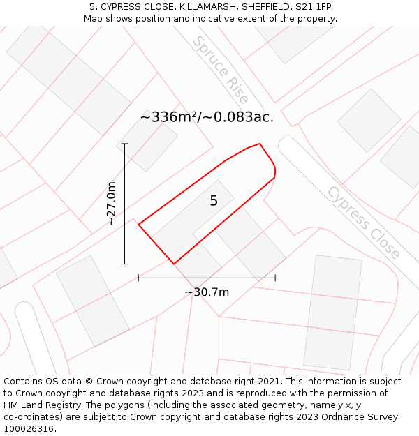 5, CYPRESS CLOSE, KILLAMARSH, SHEFFIELD, S21 1FP: Plot and title map