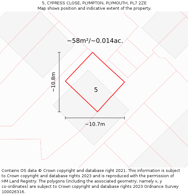5, CYPRESS CLOSE, PLYMPTON, PLYMOUTH, PL7 2ZE: Plot and title map