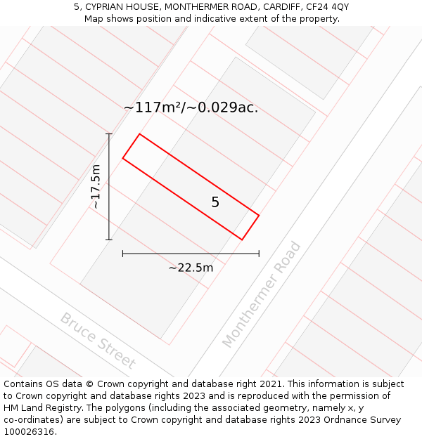 5, CYPRIAN HOUSE, MONTHERMER ROAD, CARDIFF, CF24 4QY: Plot and title map